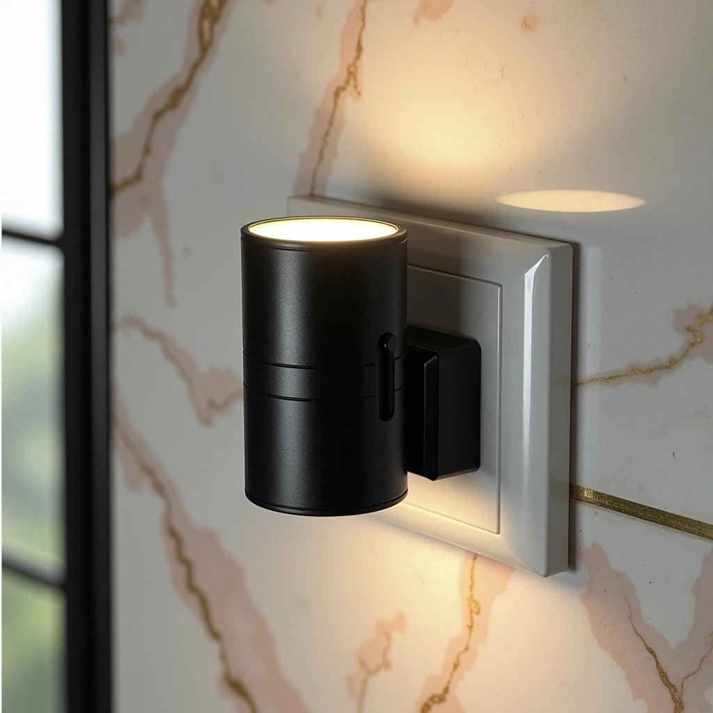 black - Modern wall-mounted light fixture on a marble wall