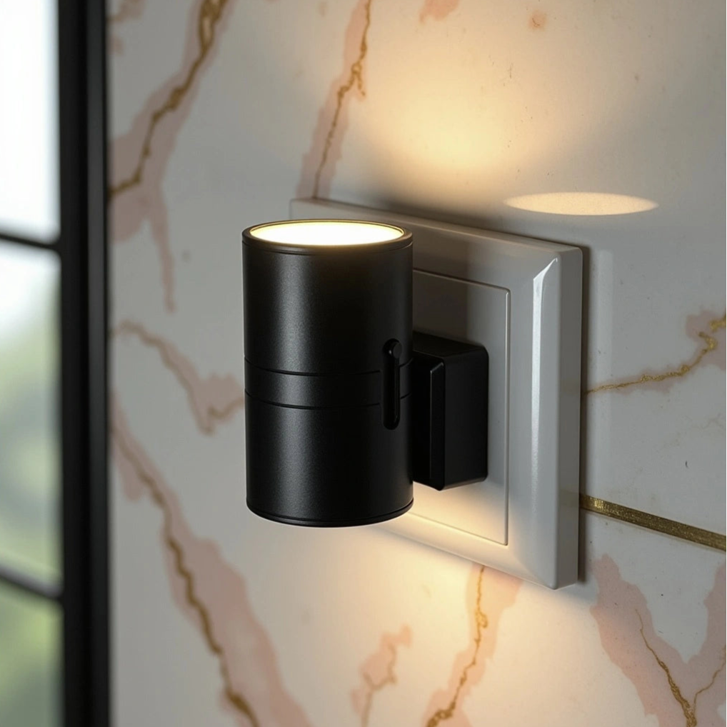 black - Modern wall-mounted light fixture on a marble wall