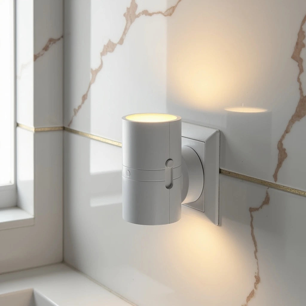 white - Modern wall-mounted light fixture on a marble wall